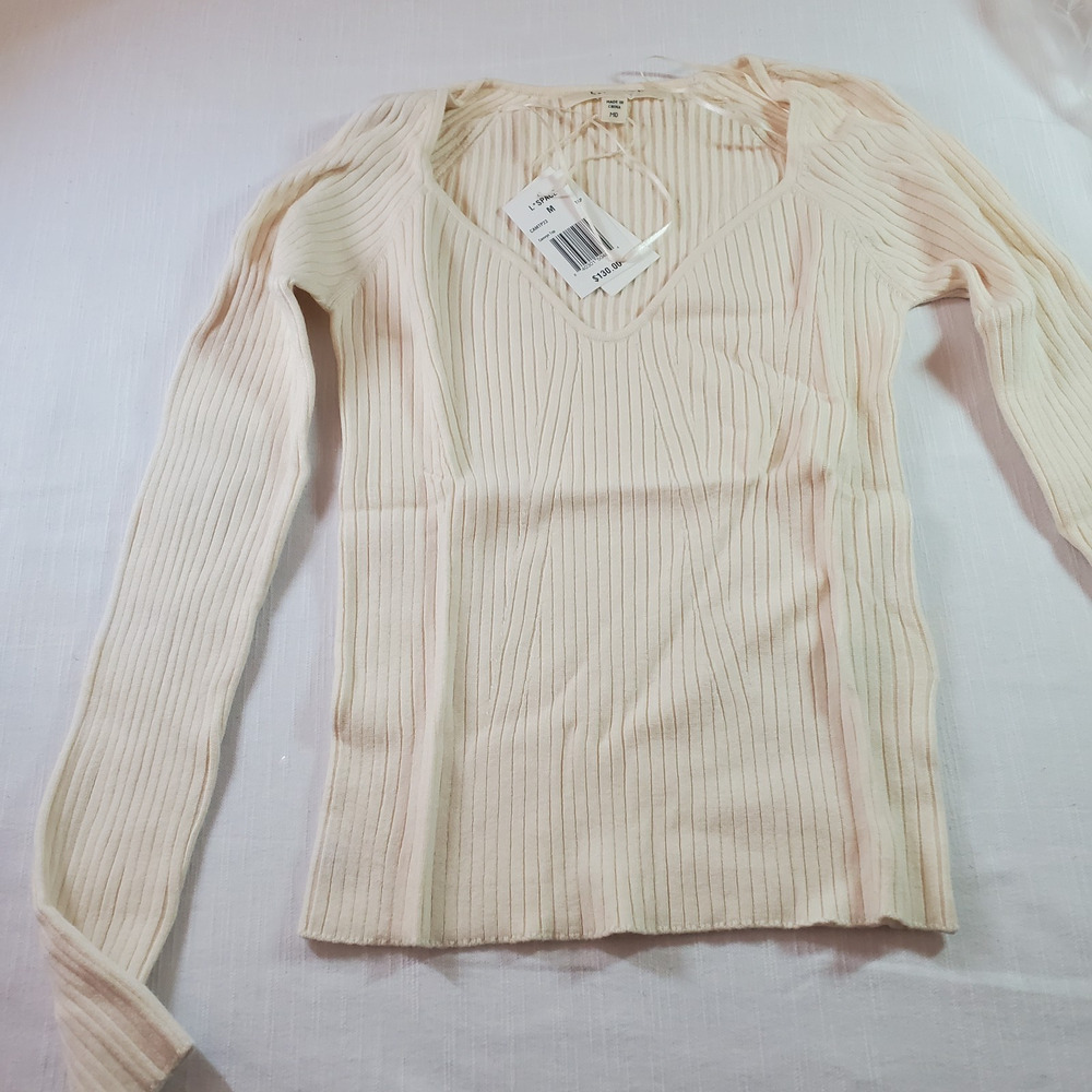 L*Space Womens Size Medium Camryn Fitted Ribbed Sweater Cream Ivory Knit NWT